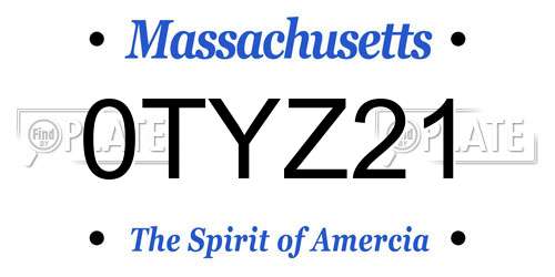 0TYZ21 Massachusetts License Plate
