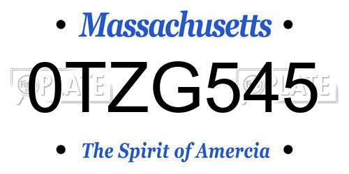 0TZG545 Massachusetts License Plate