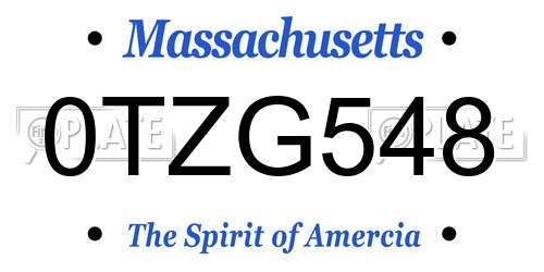 0TZG548 Massachusetts License Plate