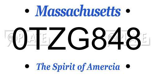 0TZG848 Massachusetts License Plate