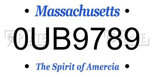 0UB9789 Massachusetts License Plate