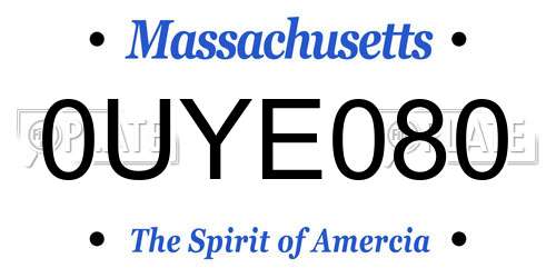 0UYE080 Massachusetts License Plate