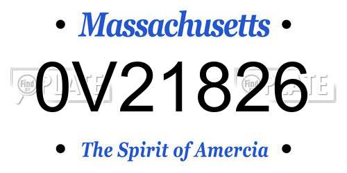 0V21826 Massachusetts License Plate