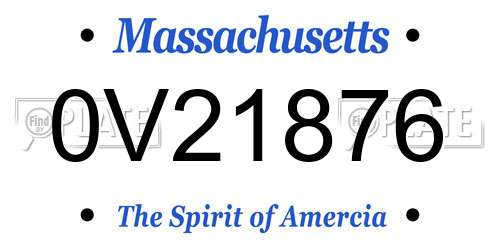 0V21876 Massachusetts License Plate