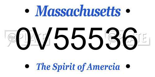 0V55536 Massachusetts License Plate