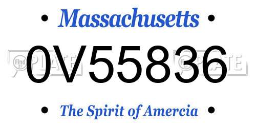 0V55836 Massachusetts License Plate