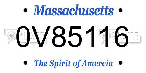 0V85116 Massachusetts License Plate