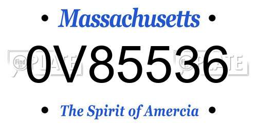 0V85536 Massachusetts License Plate