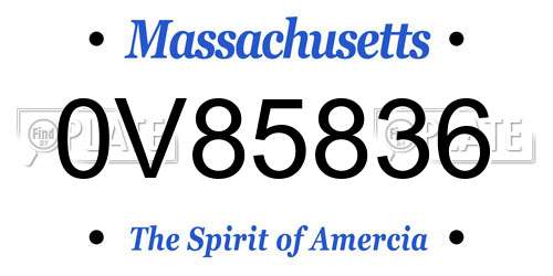 0V85836 Massachusetts License Plate