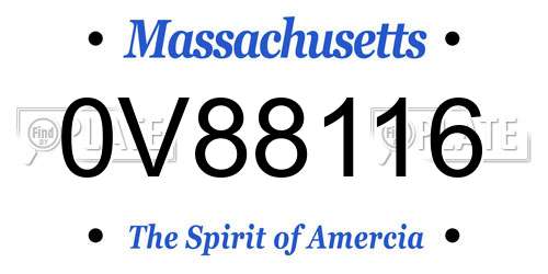 0V88116 Massachusetts License Plate