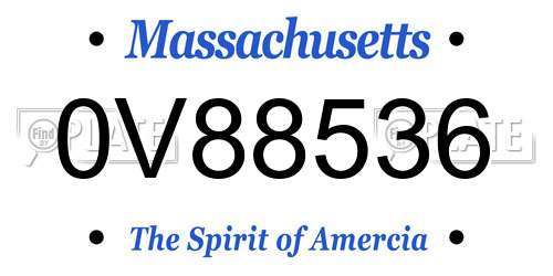 0V88536 Massachusetts License Plate