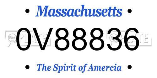 0V88836 Massachusetts License Plate