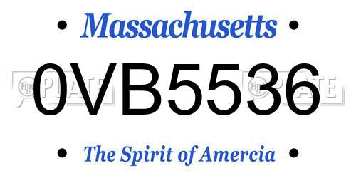0VB5536 Massachusetts License Plate