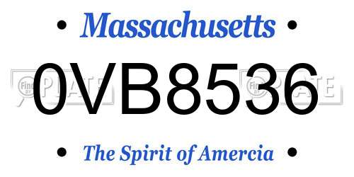 0VB8536 Massachusetts License Plate