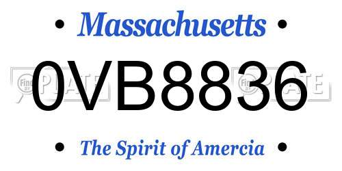 0VB8836 Massachusetts License Plate