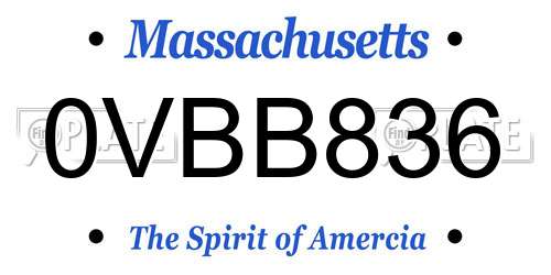 0VBB836 Massachusetts License Plate