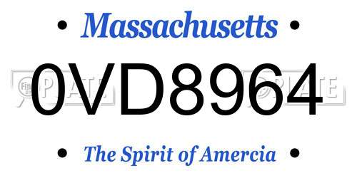 0VD8964 Massachusetts License Plate