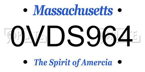 0VDS964 Massachusetts License Plate