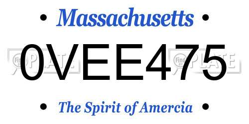 0VEE475 Massachusetts License Plate