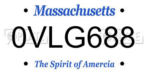 0VLG688 Massachusetts License Plate