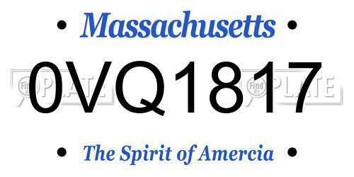 0VQ1817 Massachusetts License Plate