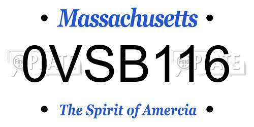 0VSB116 Massachusetts License Plate