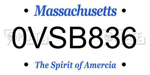 0VSB836 Massachusetts License Plate