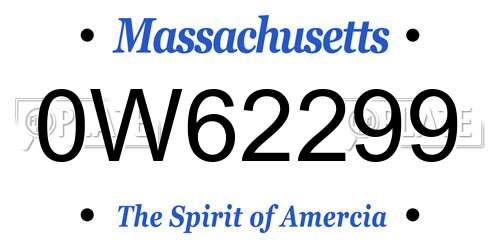 0W62299 Massachusetts License Plate