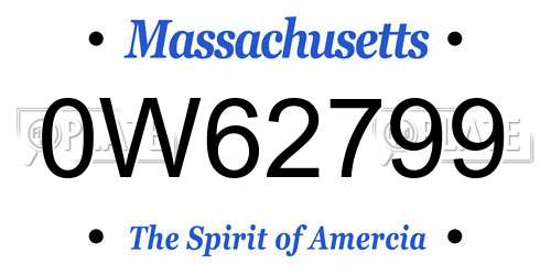 0W62799 Massachusetts License Plate