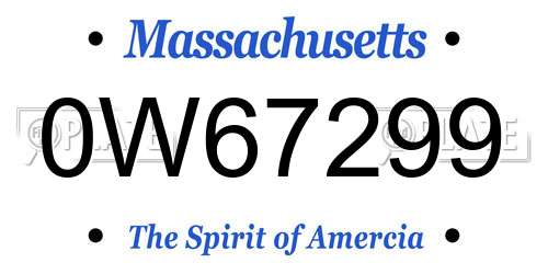 0W67299 Massachusetts License Plate