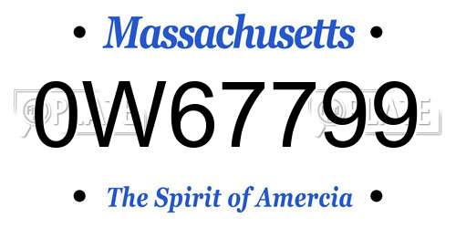 0W67799 Massachusetts License Plate