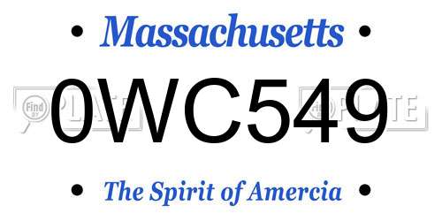 0WC549 Massachusetts License Plate