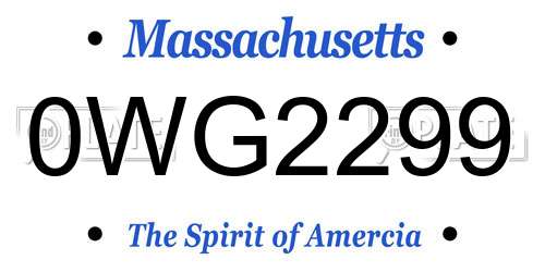 0WG2299 Massachusetts License Plate