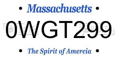 0WGT299 Massachusetts License Plate