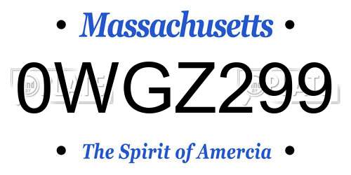 0WGZ299 Massachusetts License Plate
