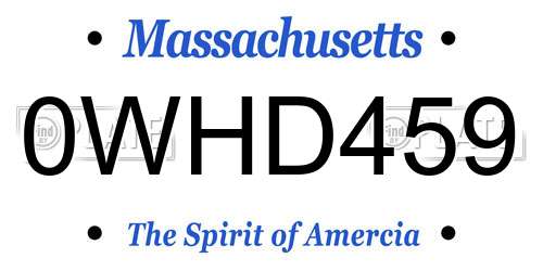 0WHD459 Massachusetts License Plate