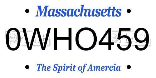 0WHO459 Massachusetts License Plate