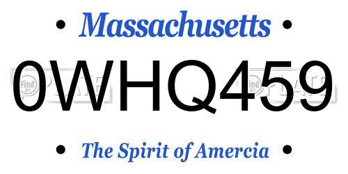 0WHQ459 Massachusetts License Plate
