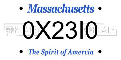 0X23I0 Massachusetts License Plate