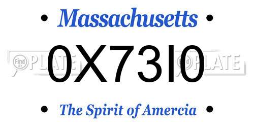 0X73I0 Massachusetts License Plate