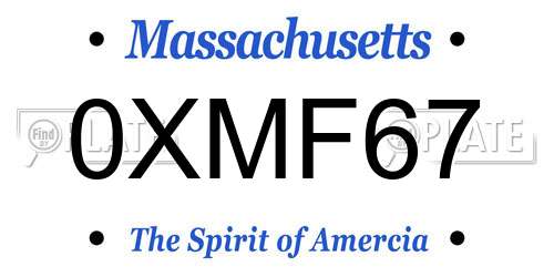 0XMF67 Massachusetts License Plate