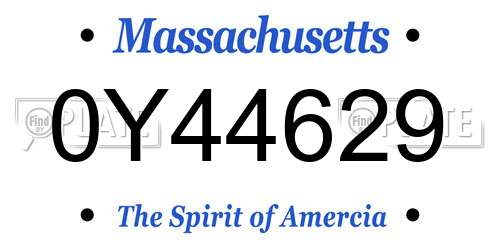 0Y44629 Massachusetts License Plate