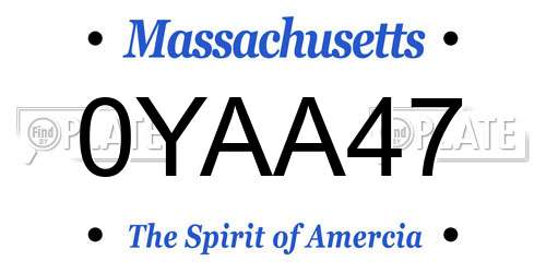 0YAA47 Massachusetts License Plate