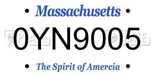 0YN9005 Massachusetts License Plate