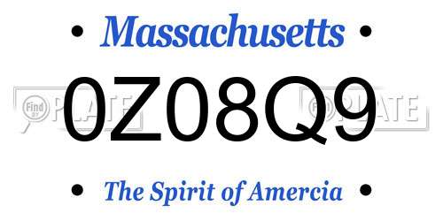 0Z08Q9 Massachusetts License Plate