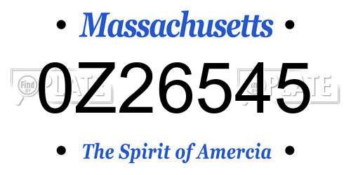 0Z26545 Massachusetts License Plate