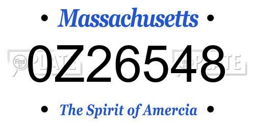 0Z26548 Massachusetts License Plate