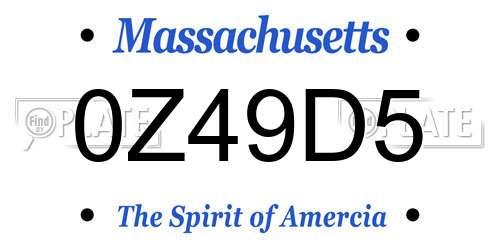 0Z49D5 Massachusetts License Plate