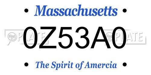 0Z53A0 Massachusetts License Plate