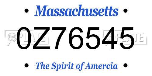 0Z76545 Massachusetts License Plate